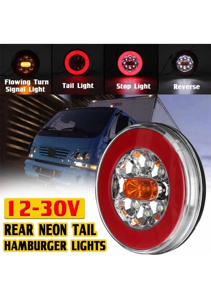 4x Yuvarlak LED 4 In 1 Kamyon Kuyruk Lambası 12-24 V Dinamik Kuyruk Dönüş Sinyali Ters Arka Fren Stop Lambası Römork Kamyon Rv (Yurt Dışından)