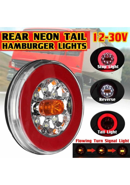 4x Yuvarlak LED 4 In 1 Kamyon Kuyruk Lambası 12-24 V Dinamik Kuyruk Dönüş Sinyali Ters Arka Fren Stop Lambası Römork Kamyon Rv (Yurt Dışından)