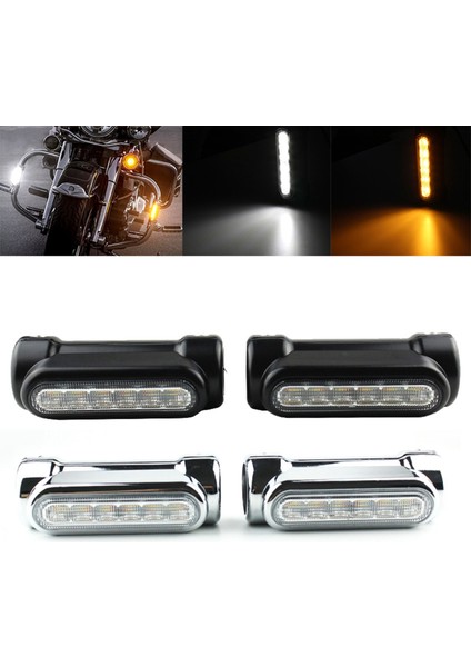 2x Motosiklet LED Otoyol Bar Switchback Sürüş Işığı/dönüş Sinyali Işığı (Siyah) (Yurt Dışından)