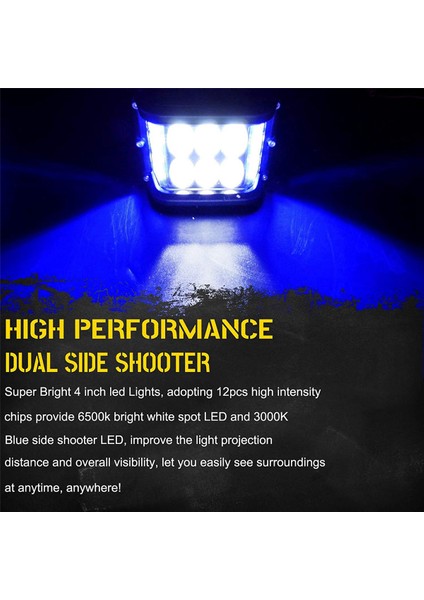 2x 4 Inç Çift Taraflı Kapalı Yol Çakarlı Lamba Çubuğu LED Çalışma Lambaları Sis Lambası Kamyon Römork Tekne Suv Rv Mavi + Beyaz (Yurt Dışından)