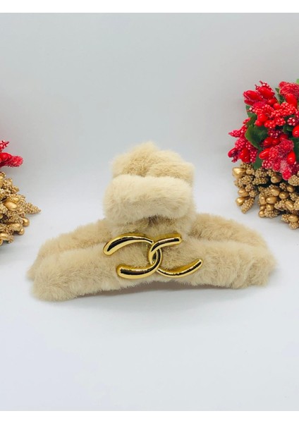 Peluş Gold Armalı Kıskaçlı - Mandal Toka Şık Saç Tokası Aksesuarı