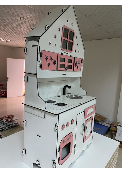 Özel Tasarım Büyük Boy Ahşap Oyuncak Mutfak Pembe-Beyaz modelleri