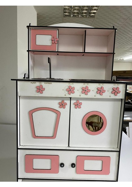 Dekoratif Doğal Ahşap Eğitici Kız Çocuk Mutfak Seti Pembe-Beyaz 91x59 fiyatları