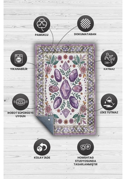 Ametist Taşı Halısı Mor Renkli Enerji Taşı Figürlü Halı Spiritüel Temalı Modern Halı fırsatları