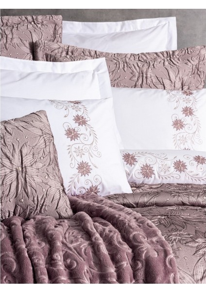 Cotton Bo x Platınıum Çift Kişilik Yatak Örtüsü Seti Theresa Pudra