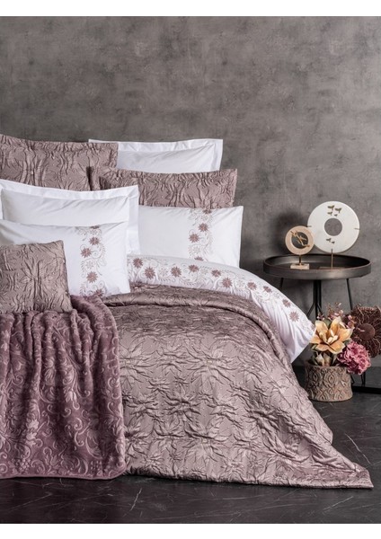 Cotton Bo x Platınıum Çift Kişilik Yatak Örtüsü Seti Theresa Pudra