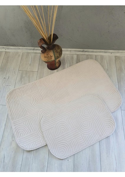 Plus Kaymaz Tabanlı Kabartmalı Banyo Paspas Takımı 2'li (60 x 100 - 40 x 60)