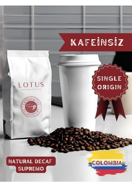Colombia Natural Decaf Kafeinsiz Çekirdek Kahve 250 gr.
