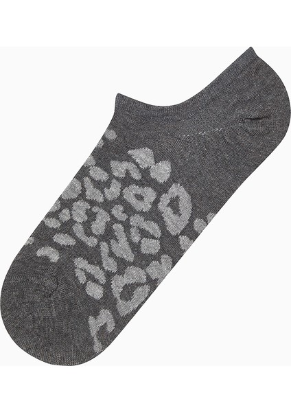 Leopard Shiny Stripe Gri 3lü Snekaer Çorap