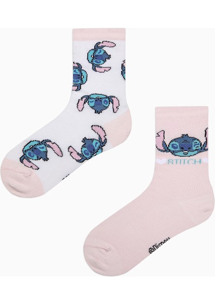 Kız Çocuk Stitch Çok Renkli 2li Soket Çorap - Stitch Koleksiyonu