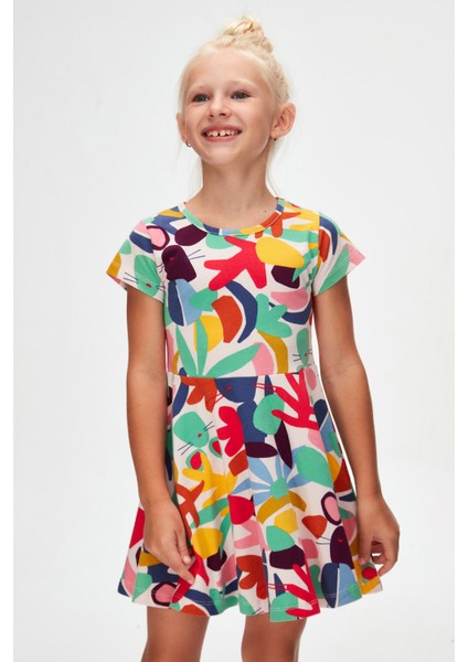 Cutouts Foliage Kız Çocuk Desenli Kısa Kollu Elbise