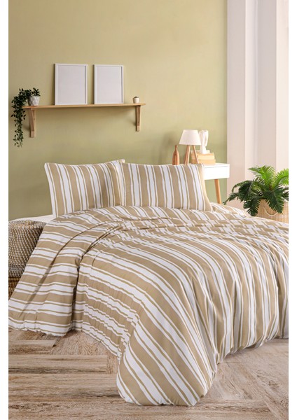 Breeze Beige %100 Pamuk Çift Kişilik Nevresim Seti