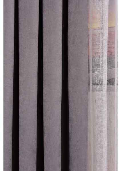 Gri Düz Ada Fon Perde V-12488 Tek Kanat 1x3 Sık Pile fiyatları