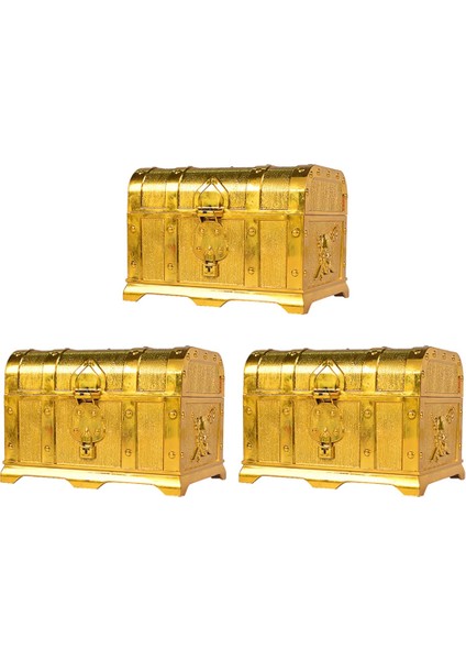 3x Korsan Hazine Sandığı Dekoratif Hazine Sandığı Hatıra Mücevher Kutusu Hazine Kutuları Büyük Boy Galvanik Altın (Yurt Dışından)