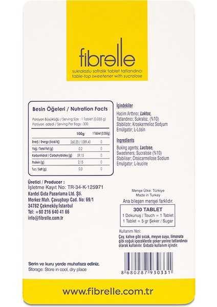 Sucralozlu Tablet Tatlandırıcı 300'LÜK Kutu fiyatları
