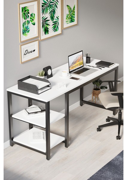 Çalışma Masası Kitaplıklı Raflı Büyük Boy 60x160