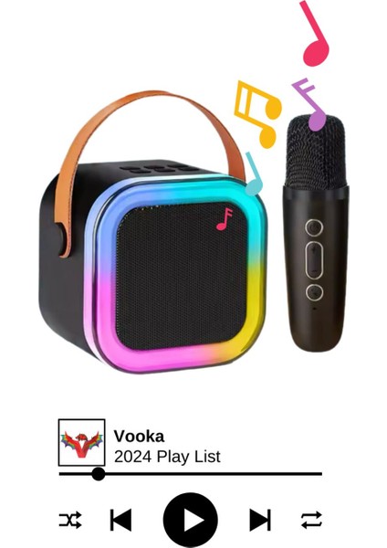 Bluetooth Hoparlör Parti Hoparlörü Karaoke Mikrofon Hediyeli Işıklı Ses Bombası USB Sd Girişli