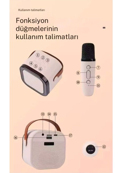 Bluetooth Hoparlör Parti Hoparlörü Karaoke Mikrofon Hediyeli Işıklı Ses Bombası USB Sd Girişli