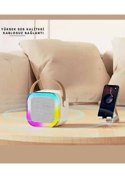 Bluetooth Hoparlör Parti Hoparlörü Karaoke Mikrofon Hediyeli Işıklı Ses Bombası USB Sd Girişli