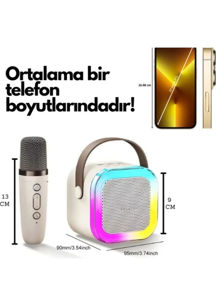 Bluetooth Hoparlör Parti Hoparlörü Karaoke Mikrofon Hediyeli Işıklı Ses Bombası USB Sd Girişli