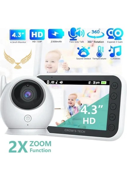 LCD Ekranlı Gece Görüşlü Bebek Monitörü - Bebek Izleme Kamerası Oda Sıcaklığı Kontrollü Kablosuz