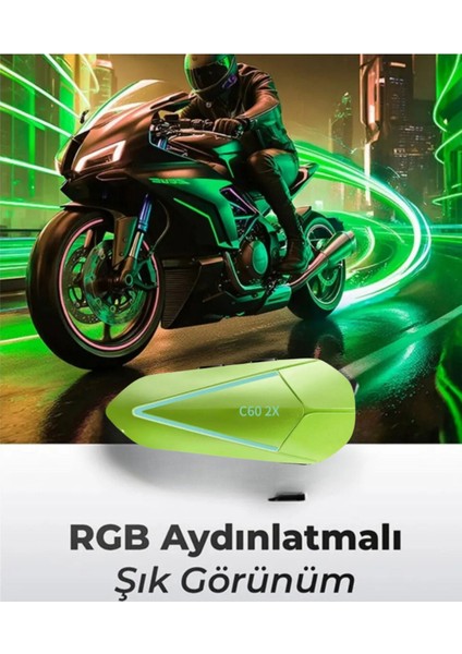2 Intercom Bağlantılı Su Geçirmez Motosiklet Kask Bluetooth 5.3 300M Intercom 1.000MAH C602X
