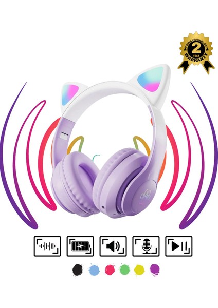 Bluetooth Kulaklık Kedi Kulaklık 5.3 Akıllı Rgb LED Detaylı Bluetooth Kablosuz Kulaklık Çocuk