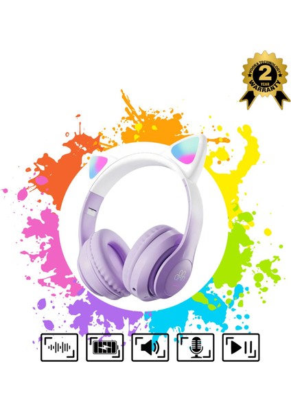 Bluetooth Kulaklık Kedi Kulaklık 5.3 Akıllı Rgb LED Detaylı Bluetooth Kablosuz Kulaklık Çocuk