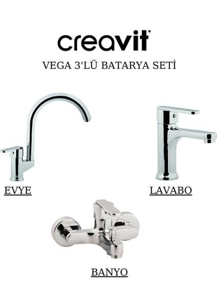 Vega Batarya Seti 3’lü Banyo-Lavabo-Evye