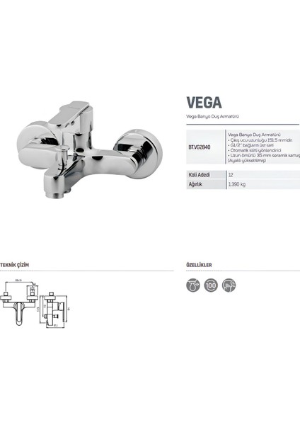 Vega Batarya Seti 3’lü Banyo-Lavabo-Evye