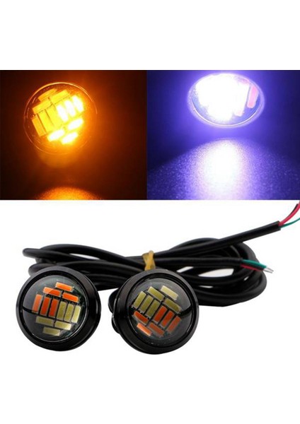 10 Adet 12V 23MM Çift Renkli Switchback 4014 Smd 12 LED Drl Dönüş Işıkları (Yurt Dışından)