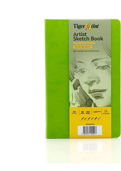 Sert Kapak Eskiz Defteri 140 G A5 80 Yaprak Fıstık Yeşili 100140508