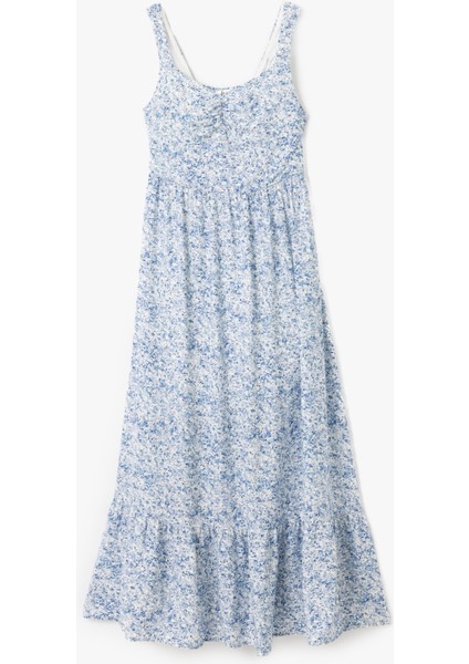 Kolsuz Gipeli U Yaka Katlı Viskon Çiçekli Uzun Elbise modelleri