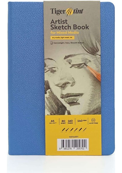 Sert Kapak Eskiz Defteri 140 G A5 80 Yaprak Gökyüzü Mavi 100140511
