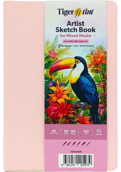 Soft Kapak Mixed Media Çok Amaçlı Sanatsal Defter 140 G A5 80 Yaprak Şeker Pembe 100140538