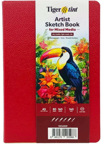 Soft Kapak Mixed Media Çok Amaçlı Sanatsal Defter 140 G A5 80 Yaprak Koyu Kırmızı 100140539