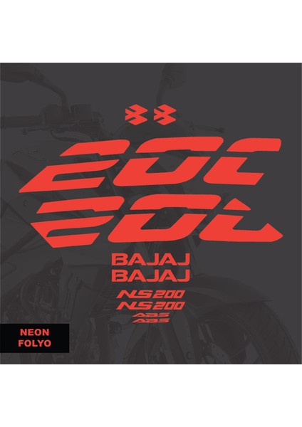 Bajaj NS200 Sticker Neon Turuncu (Kırmızı) Set Motosiklet Sticker Etiket Modeli