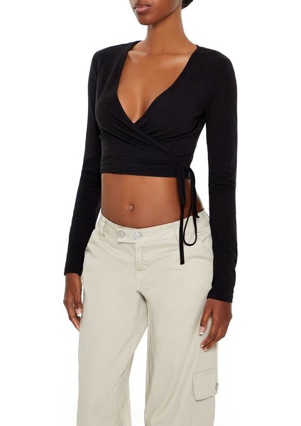Kruvaze Yaka Crop Bluz