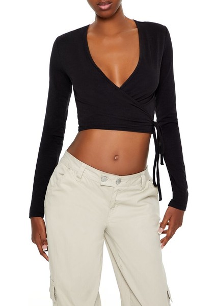 Kruvaze Yaka Crop Bluz