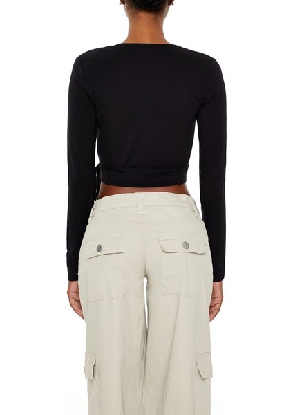Kruvaze Yaka Crop Bluz