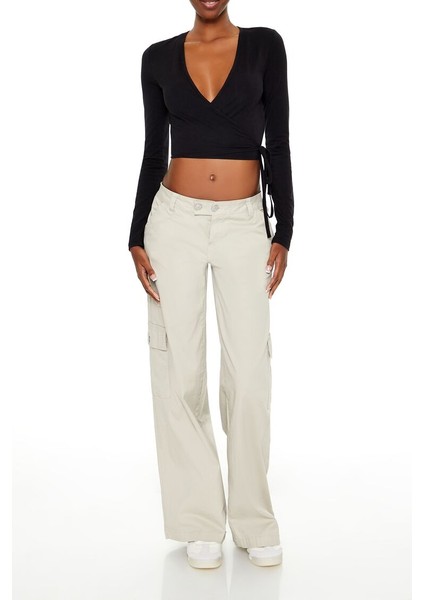 Kruvaze Yaka Crop Bluz