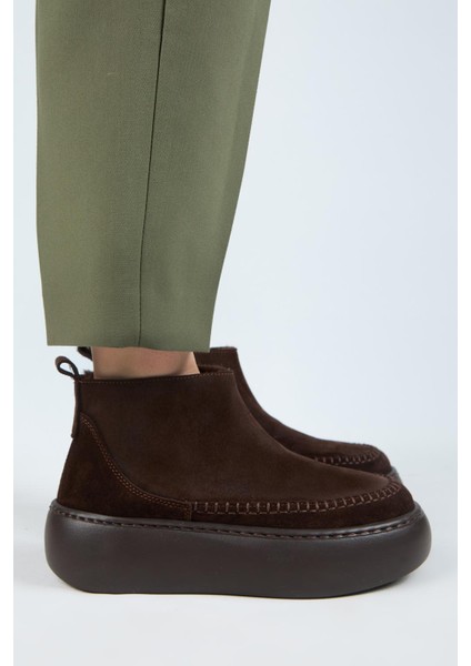 (Carolina) Kadın Deri Içi Kürklü Mini Kahve Bot