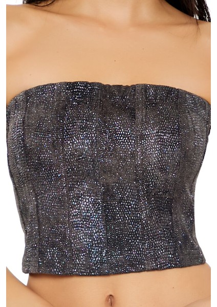 Rhinestone Suni Deri Büstiyer