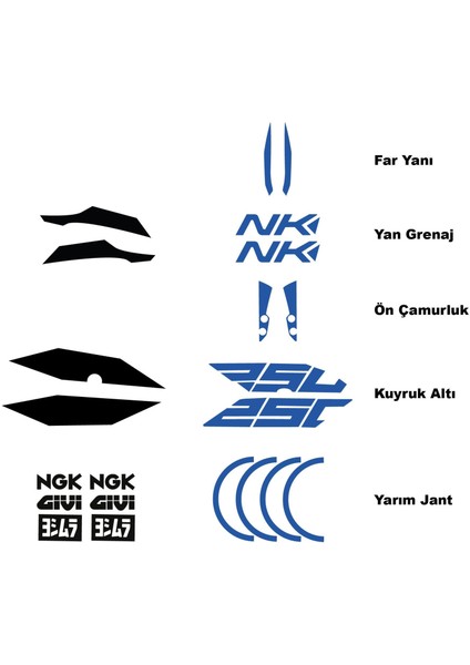 Cf Moto NK250 Mavi Stıcker Etıket Takım Stıcker Etıket Modelı fiyatları