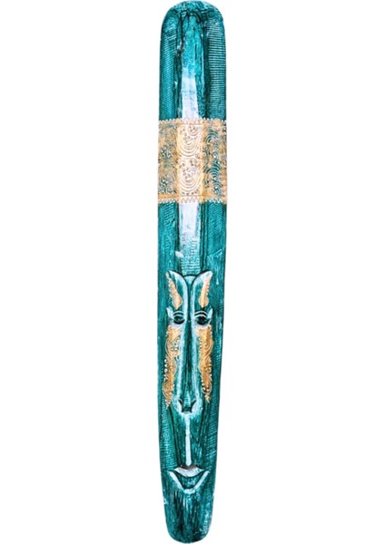 Duvar Objesi Mindi Ağacı El Oyması Aborjin Yerliler Antik Tip Mega Boy Mask Totem Yeşil 100 cm