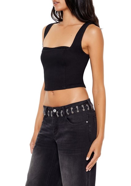 Kalp Yaka Denim Crop Büstiyer