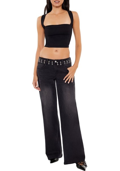 Kalp Yaka Denim Crop Büstiyer
