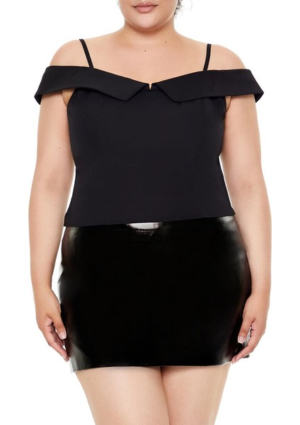 Plus Size Açık Omuzlu Bluz