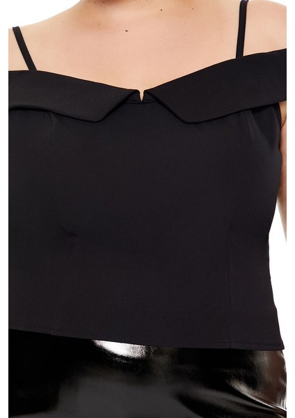 Plus Size Açık Omuzlu Bluz