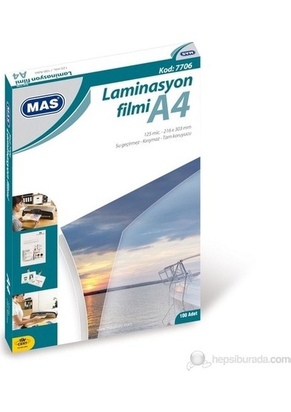 A4 Boyut Laminasyon Kaplama Filmi 125 micron 100'Lü Paket